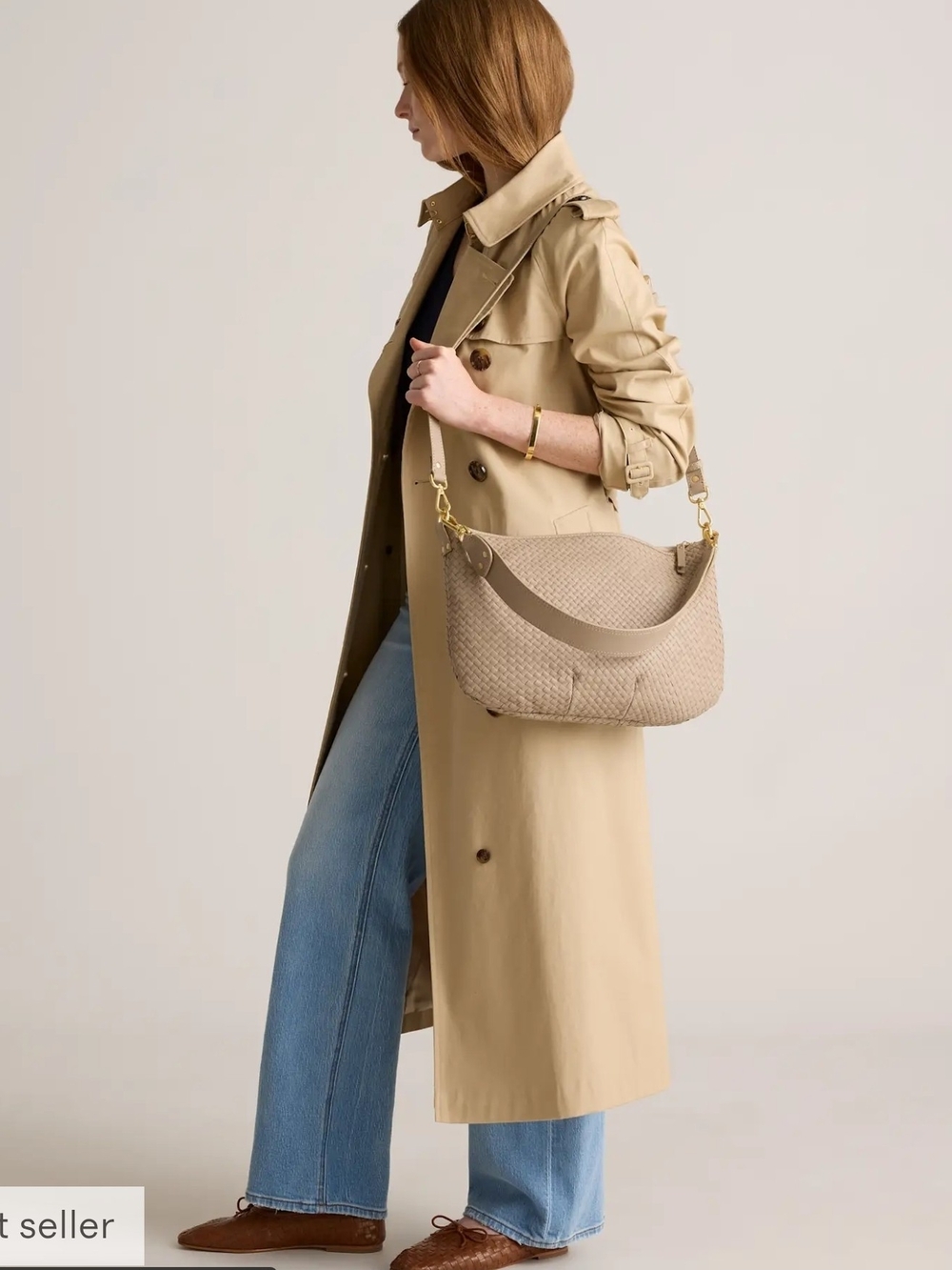Quince Sloane Handwoven Shoulder Bag Taupe Woven Convertible Gold Hardware
